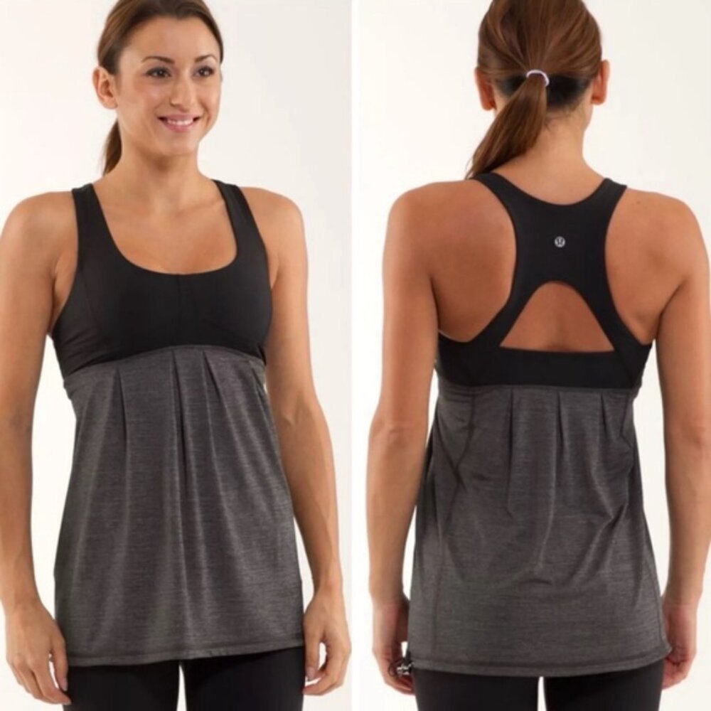 LULULEMON Run Your Heart Out Tank Heathered Black / Black No Size Tag 8